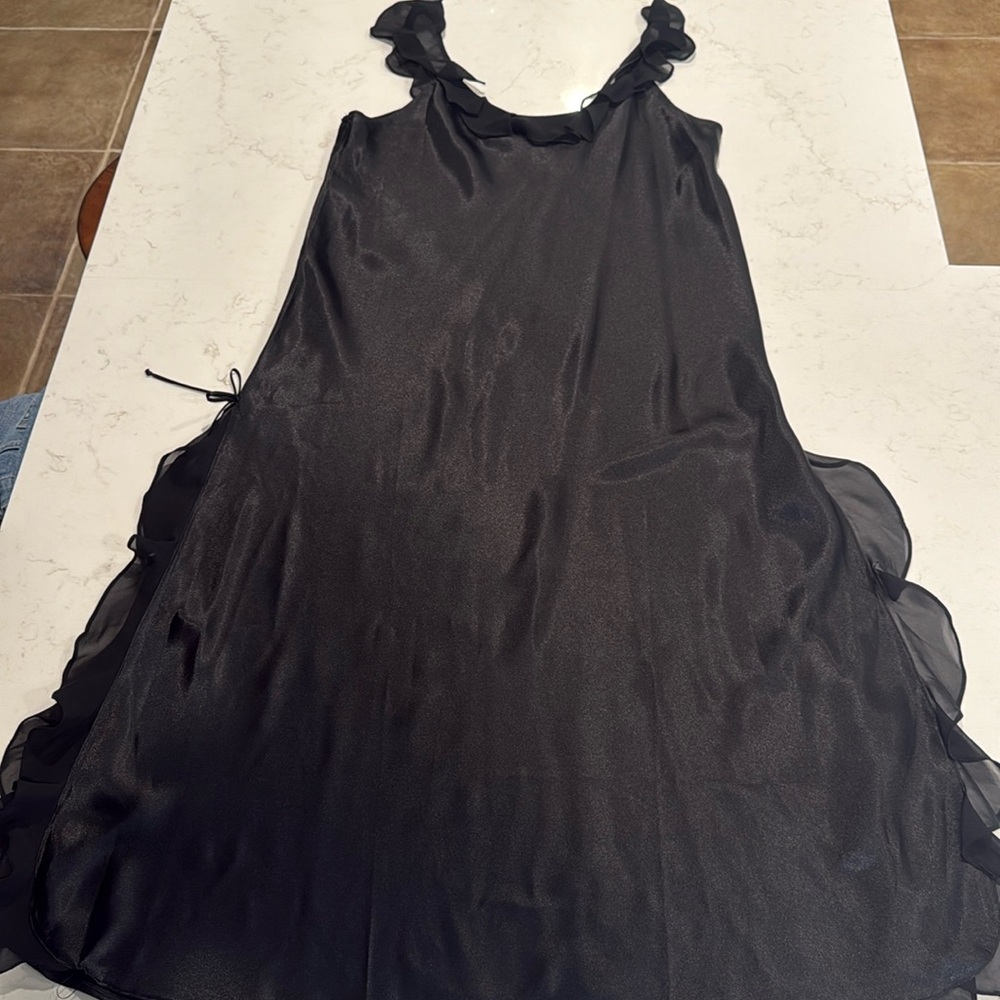 Oscar de la Renta black slip dress. Pink label.